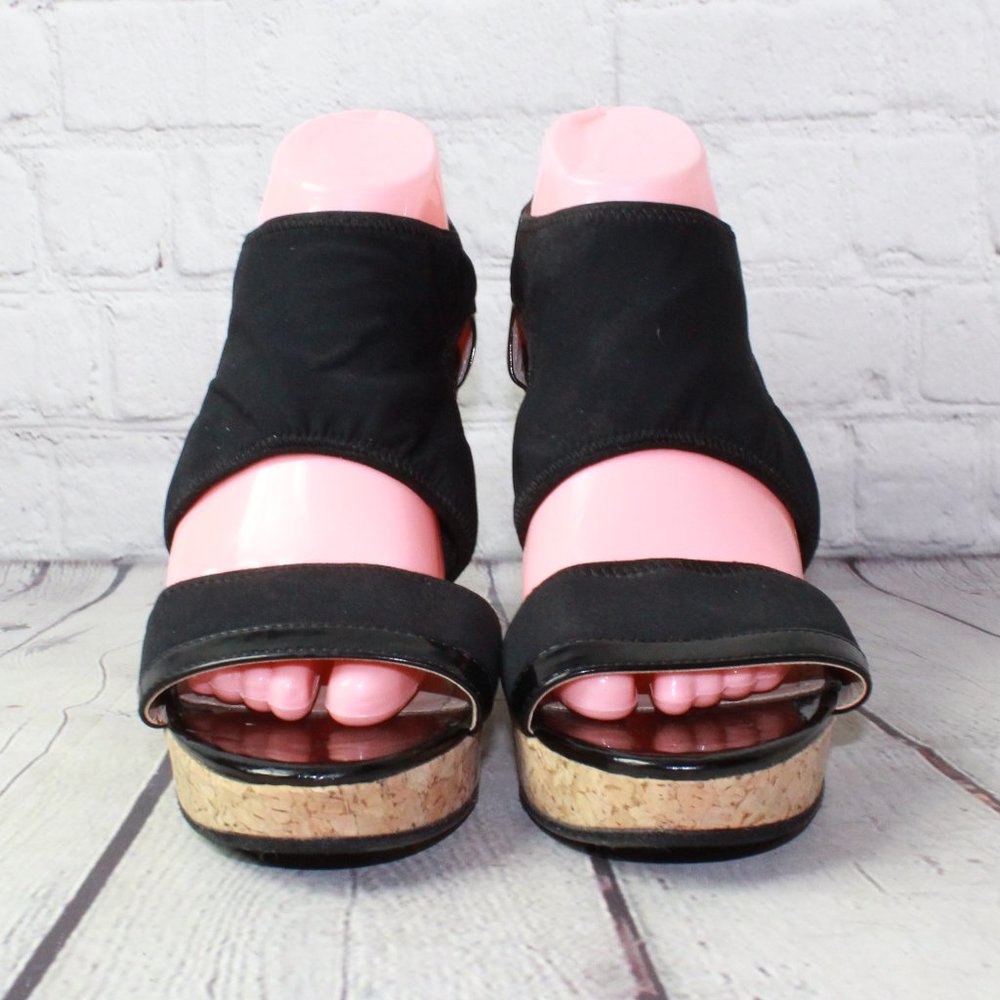 Adrienne Vittadini Chelle Black Back Zip Cork Wedge Heel Platform Sandals US 9 M - Picture 4 of 9